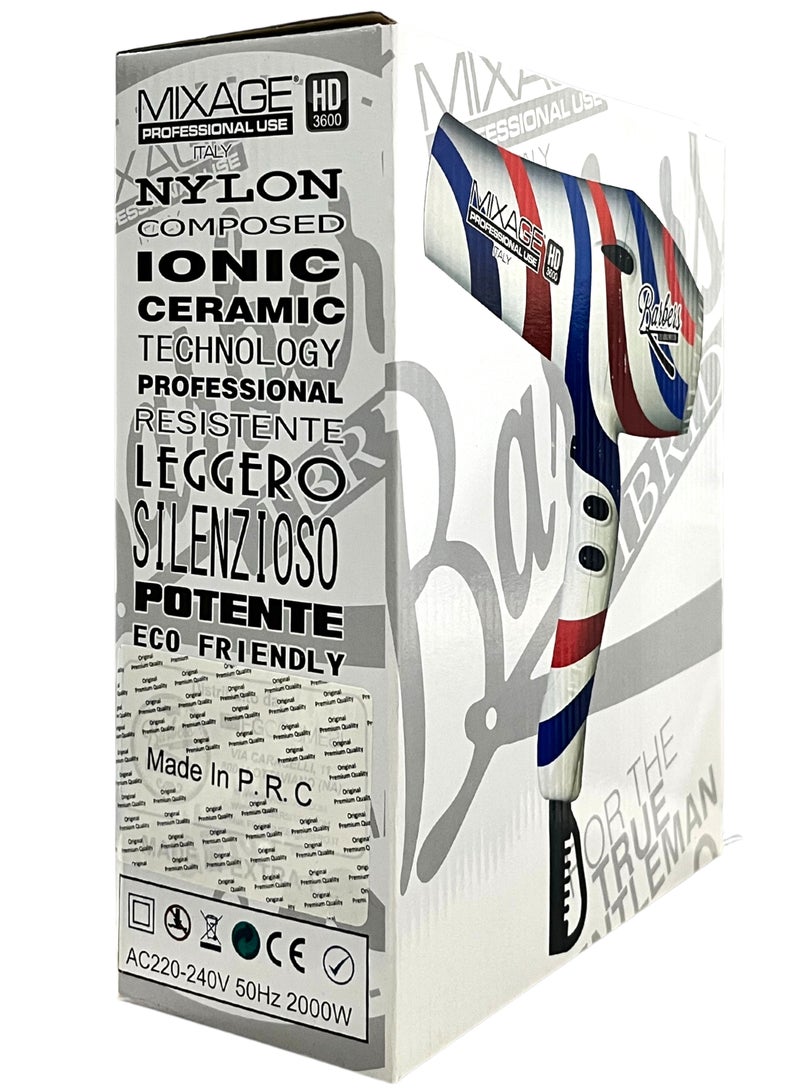 Barber Professional 2000W Hair Dryer with Dual Fan Speeds and Temperature Settings - Image 4