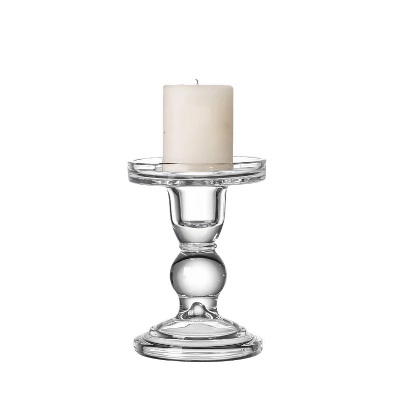 UPSTORE Glass Candle Holder Clear Pillar Candle Stand Candlestick for Dinner Table Wedding Party Home Decoration (Height 3.5 inch) - Image 1