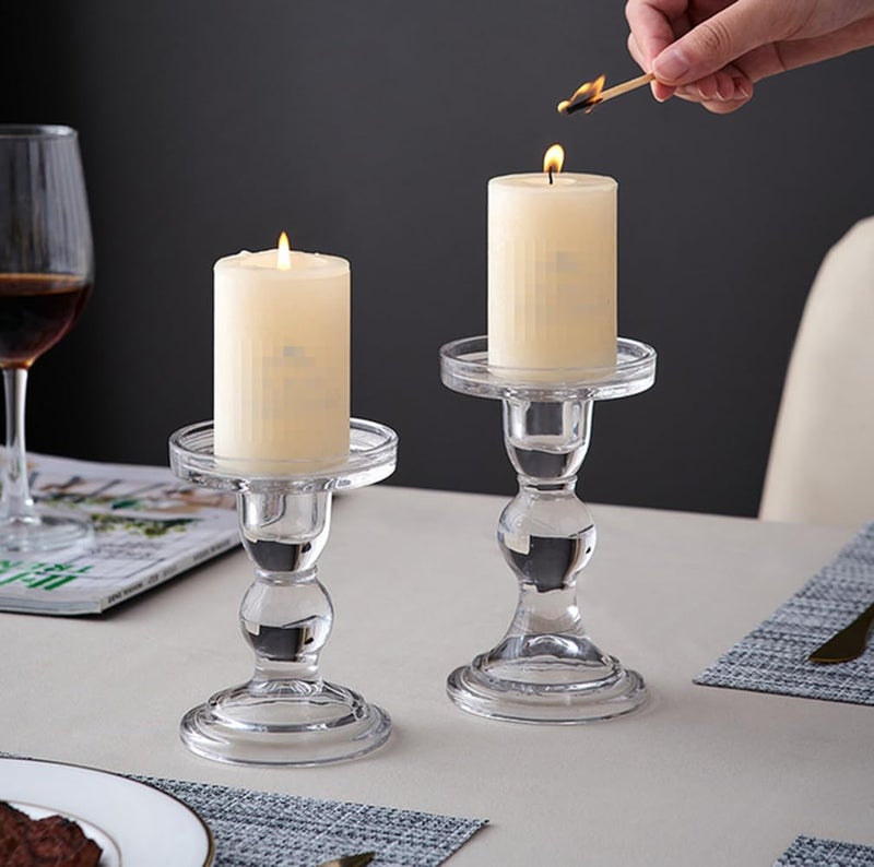 UPSTORE Glass Candle Holder Clear Pillar Candle Stand Candlestick for Dinner Table Wedding Party Home Decoration (Height 3.5 inch) - Image 4