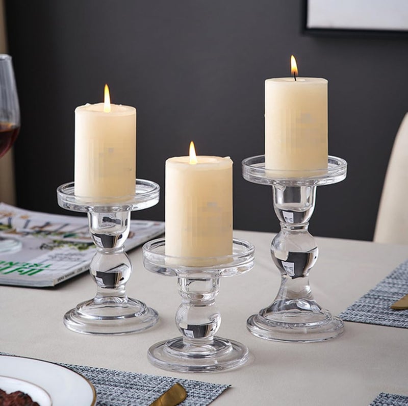 UPSTORE Glass Candle Holder Clear Pillar Candle Stand Candlestick for Dinner Table Wedding Party Home Decoration (Height 3.5 inch) - Image 5