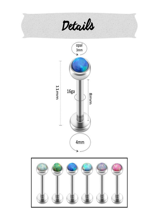 PiercingJ 2-12pcs 16G 316L Stainless Steel Cartilage Tragus Earrings 3mm Round Opal 5/16" Barbell Ear Stud Helix Lip Labret Monroe Earring Birthstone Body Piercing Jewelry - Image 3