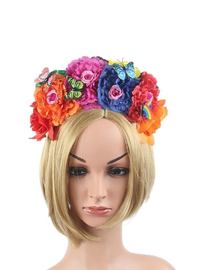 Mexican Flower Crowns Headband Bohemian Floral Headpiece For Halloween Festival Party Wedding Costume Dress Up Accessories Women Girls Hair Decor - Image 2