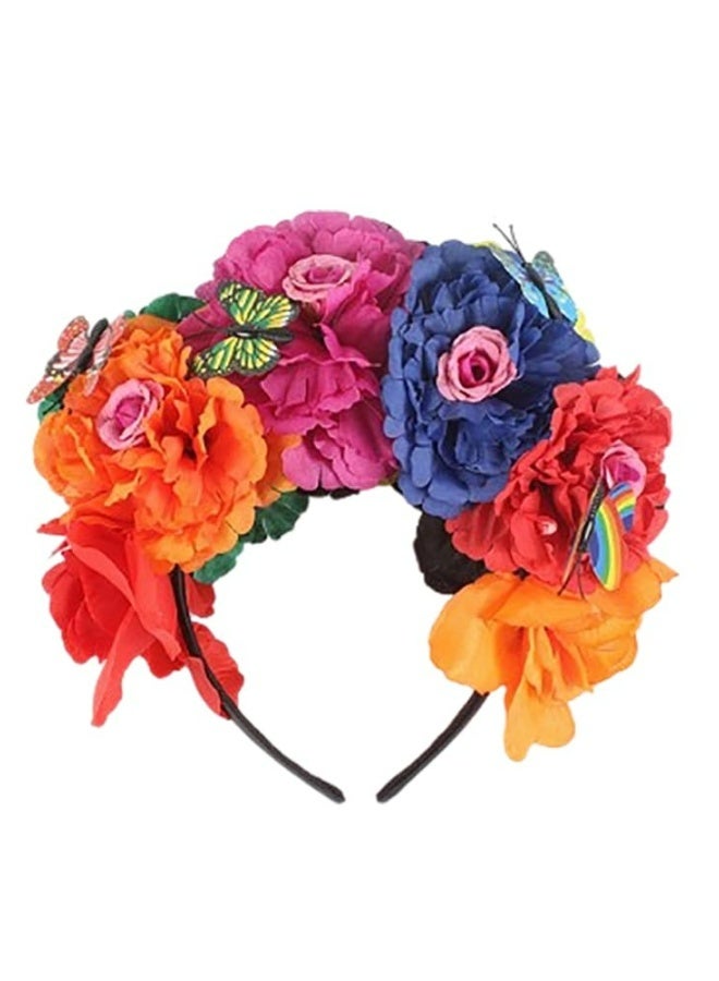 Mexican Flower Crowns Headband Bohemian Floral Headpiece For Halloween Festival Party Wedding Costume Dress Up Accessories Women Girls Hair Decor - Image 1