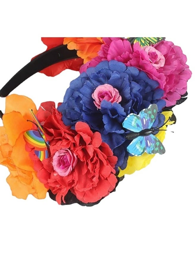 Mexican Flower Crowns Headband Bohemian Floral Headpiece For Halloween Festival Party Wedding Costume Dress Up Accessories Women Girls Hair Decor - Image 5