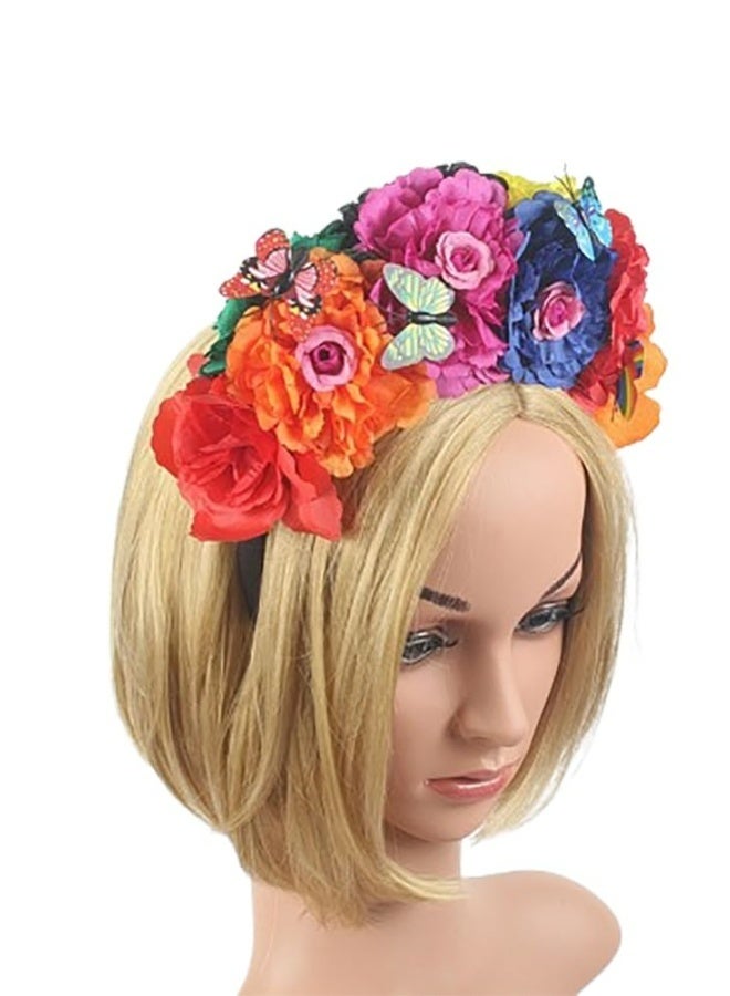 Mexican Flower Crowns Headband Bohemian Floral Headpiece For Halloween Festival Party Wedding Costume Dress Up Accessories Women Girls Hair Decor - Image 3