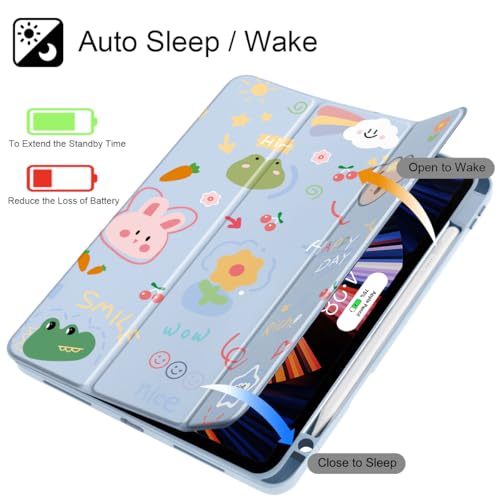 May Chen for iPad Pro 11 inch M2 4th Generation 2022, iPad Pro 11 3rd/2nd/1st Gen, Case with Transparent Shockproof Back Cover [Built-in Pencil Holder, Auto Sleep/Wake, Cartoon Stick Figure - Image 3
