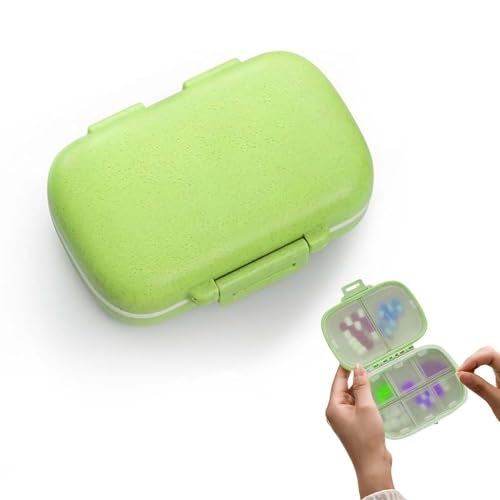 Homeaura Medicine Organizer Pill Box for Travel with 8 Compartments | Airtight Tablet Box for Medicine Storage | Wheat Straw Material BPA Free Moisture Proof | Portable Daily Pill Case | Green 1 Pc - Image 1