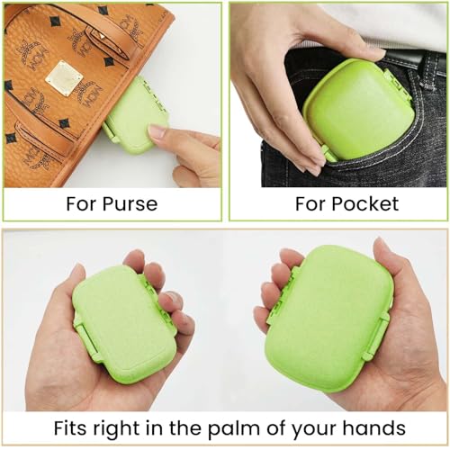 Homeaura Medicine Organizer Pill Box for Travel with 8 Compartments | Airtight Tablet Box for Medicine Storage | Wheat Straw Material BPA Free Moisture Proof | Portable Daily Pill Case | Green 1 Pc - Image 4