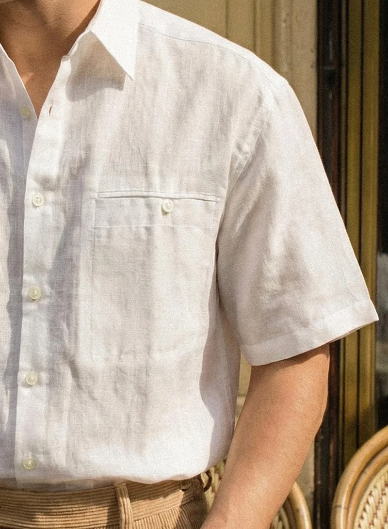 دينيس لينغو Off White Solid Button Down Boxy Shirt For Men