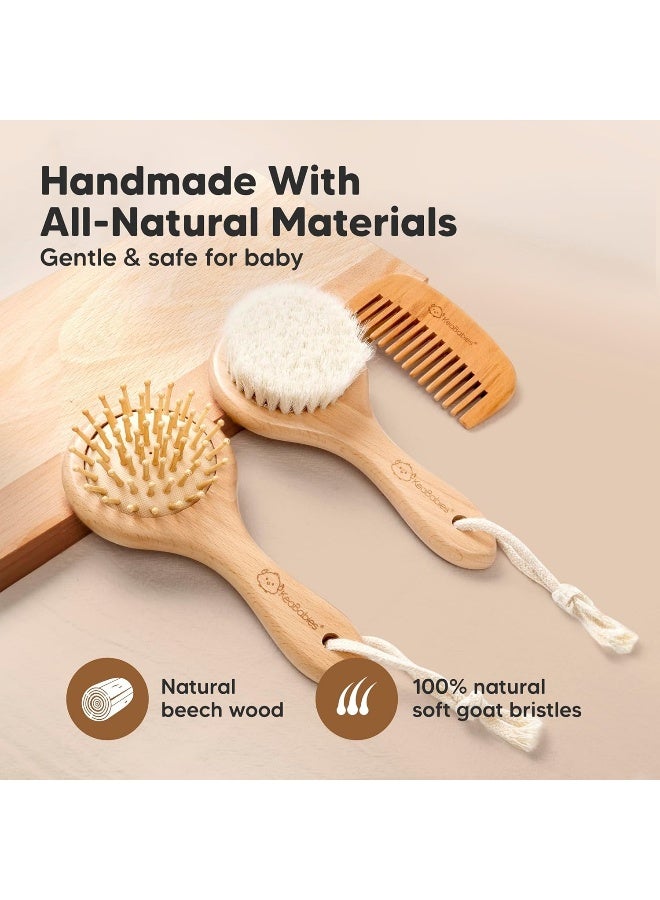 KeaBabies Baby Hair Brush and Comb Set for Newborn - Wooden Baby Hair Brush Set with Soft Goat Bristle, Baby Brush Set for Newborns, Baby Brush and Comb Set Girl, Boy, Toddler Cradle Cap Brush - Image 4