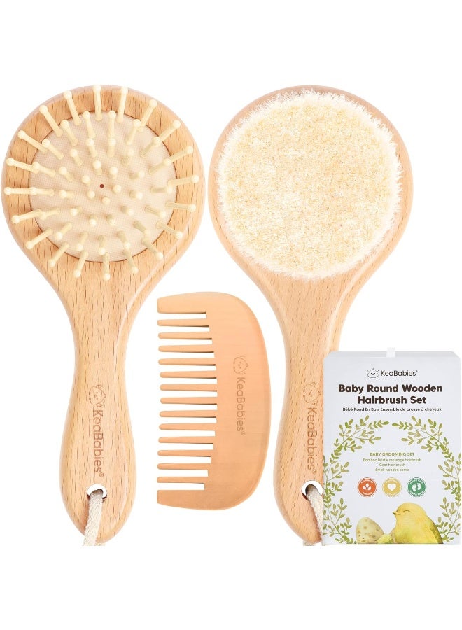 KeaBabies Baby Hair Brush and Comb Set for Newborn - Wooden Baby Hair Brush Set with Soft Goat Bristle, Baby Brush Set for Newborns, Baby Brush and Comb Set Girl, Boy, Toddler Cradle Cap Brush - Image 1