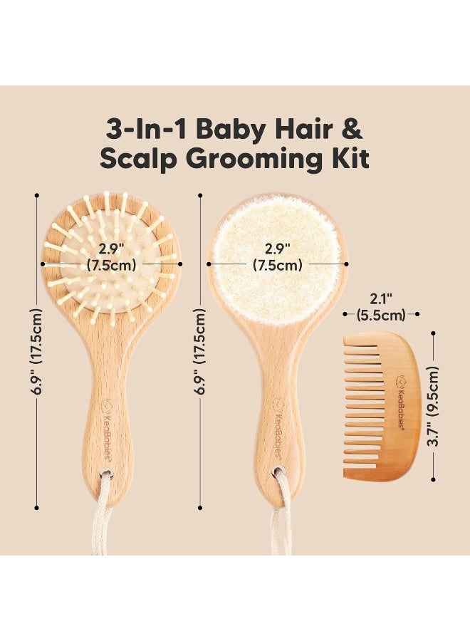KeaBabies Baby Hair Brush and Comb Set for Newborn - Wooden Baby Hair Brush Set with Soft Goat Bristle, Baby Brush Set for Newborns, Baby Brush and Comb Set Girl, Boy, Toddler Cradle Cap Brush - Image 2
