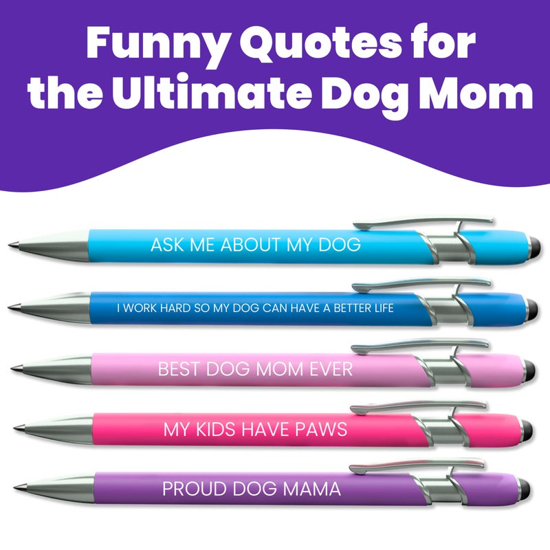 rubyloo Funny Dog Mom Gift Pen Set â€“ 5 Black Ink Ballpoint Pens with Stylus Tips & Durable Metal Barrels with Hilarious Doggy Quotes â€“ Cute Dog Mom Gift for Women for Mother's Day, Birthday, Valentine's - Image 3
