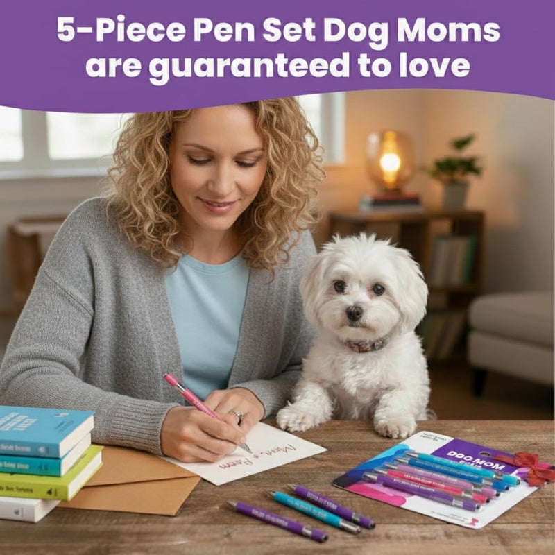 rubyloo Funny Dog Mom Gift Pen Set â€“ 5 Black Ink Ballpoint Pens with Stylus Tips & Durable Metal Barrels with Hilarious Doggy Quotes â€“ Cute Dog Mom Gift for Women for Mother's Day, Birthday, Valentine's - Image 2