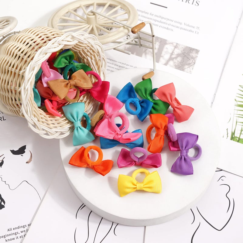 BBgifts 80PCS Tiny Hair Ties With Bows Baby Bows Rubber Bands Hair Ties Soft Elastics Ponytail Holders Hair Accessories for Infants Toddlers Baby Girls Multi-colored - Image 5