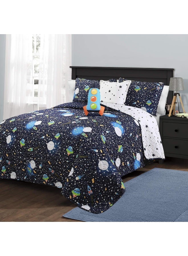 Lush Decor Lush Decor TwinNavy Universe Quilt  Outer Space Stars Galaxy Planet Rocket Reversible 4 Piece Bedding Set for Kids  - Image 2