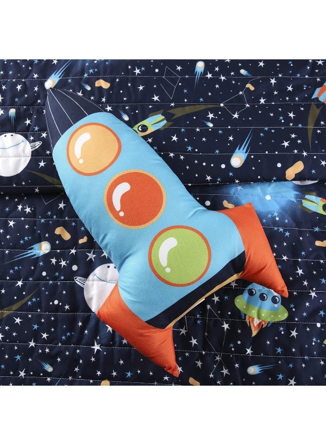 Lush Decor Lush Decor TwinNavy Universe Quilt  Outer Space Stars Galaxy Planet Rocket Reversible 4 Piece Bedding Set for Kids  - Image 5