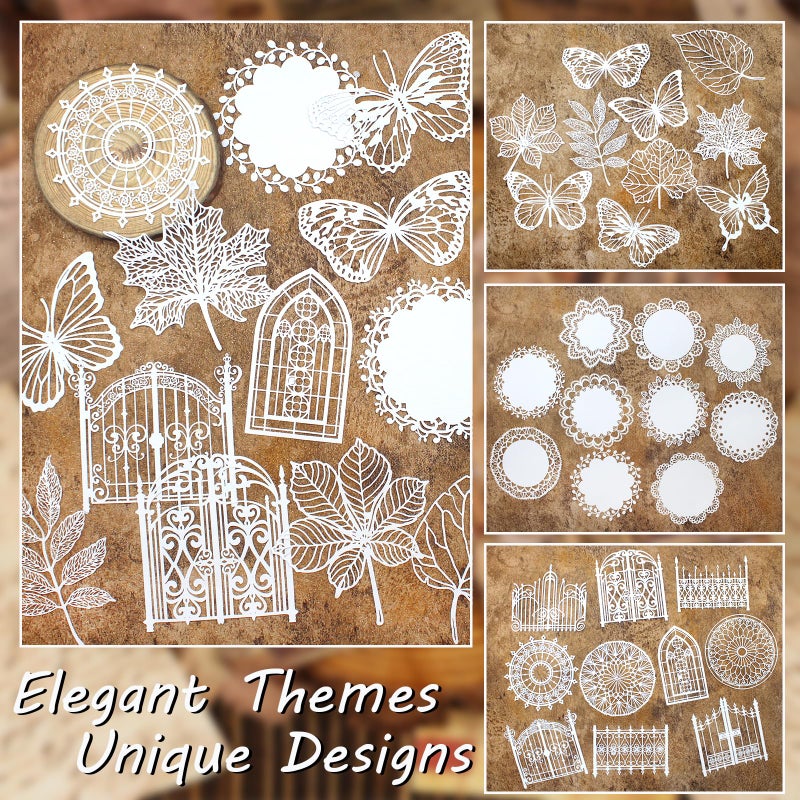 Anvin 30 Pcs Scrapbook Lace Paper Vintage Background Paper Cutouts Leaves, Frames, Flowers, Butterfly Hollow Decorative Paper for Scrapbooking, Junk Journal, Art Journaling, Card Making, Planner, DIY - Image 3