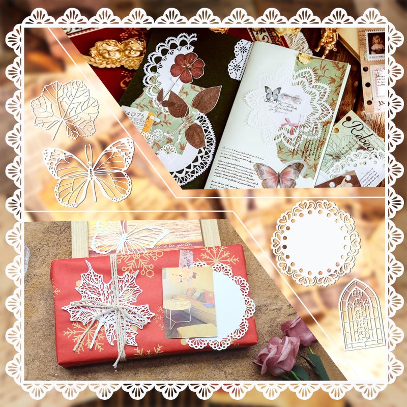 Anvin 30 Pcs Scrapbook Lace Paper Vintage Background Paper Cutouts Leaves, Frames, Flowers, Butterfly Hollow Decorative Paper for Scrapbooking, Junk Journal, Art Journaling, Card Making, Planner, DIY - Image 5