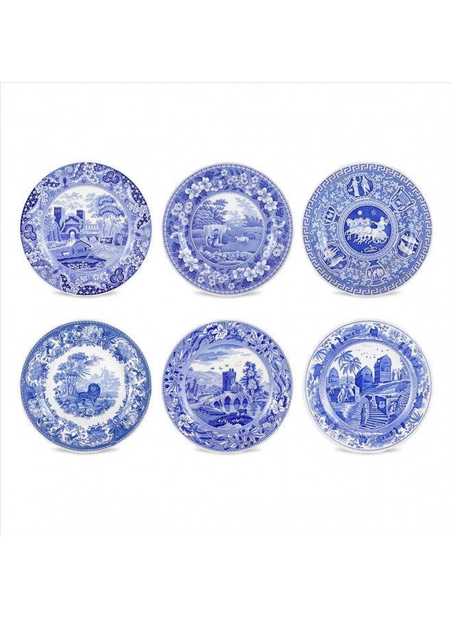 Spode Blue Room Collection Plates | Set of 6 | Dinner, Salad, Pasta, and Appetizer Plate | 10.5-Inch | Fine Earthenware | Microwave and Dishwasher Safe | Made in England (Traditions)