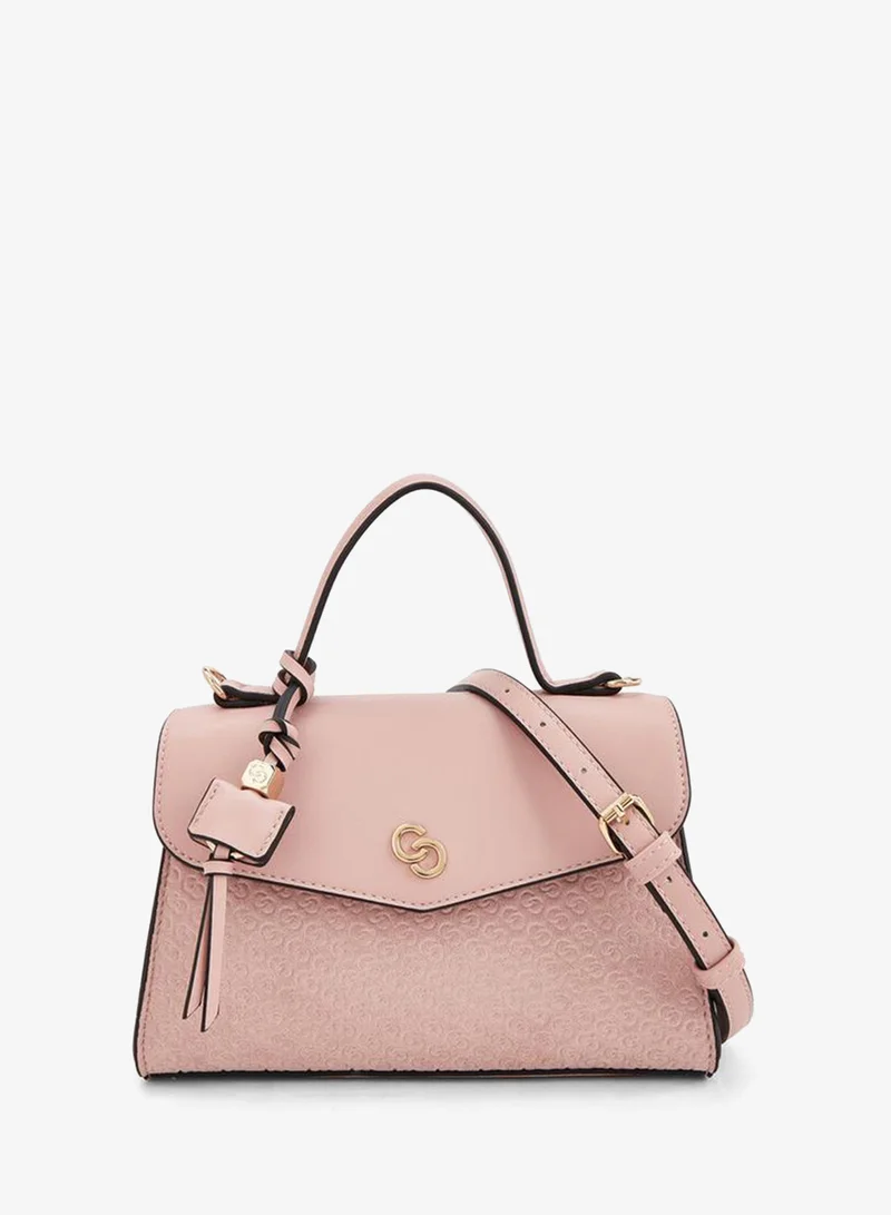 Monogram Embossed Satchel Bag With Detachable Strap