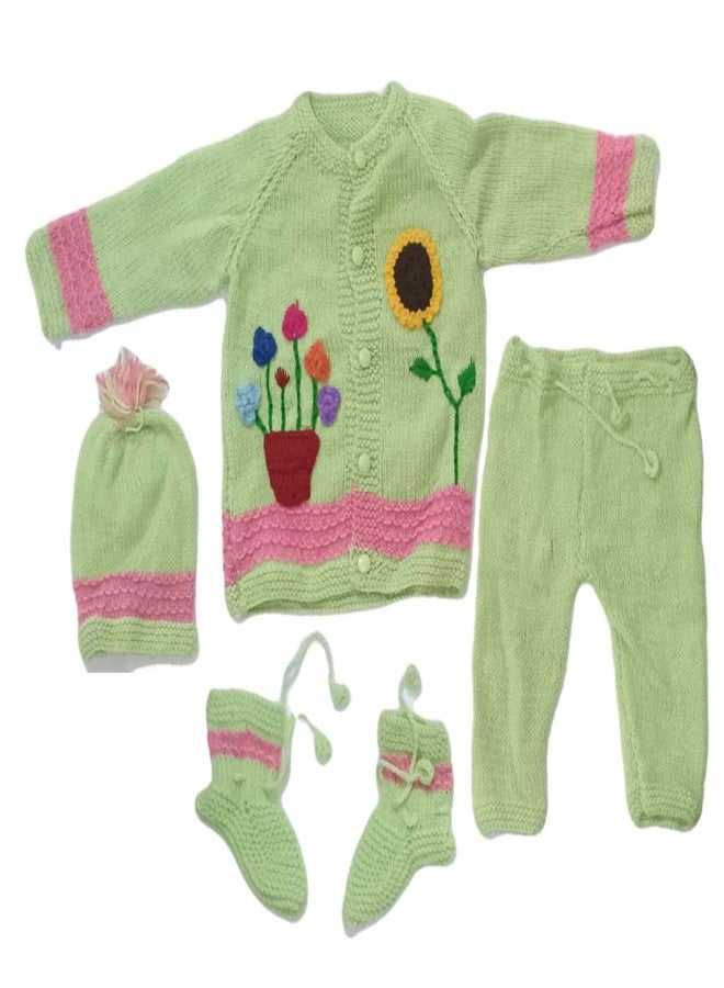Cute Collection مجموعة رائعة من كنزات الصوف المحبوكة يدويًا مع بيجاما وقبعة وزوج من الجوارب للأطفال من عمر 6 إلى 9 أشهر وحديثي الولادة، متعددة الألوان - Image 1