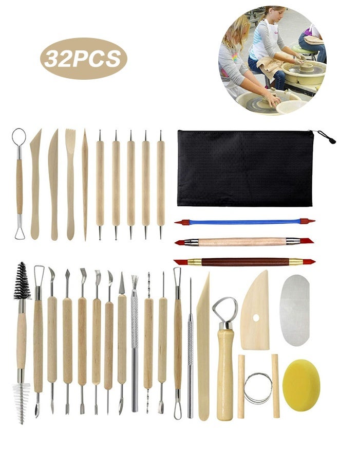 Organizer Pottery Sculpting Tools 32PCS Ceramic Clay Carving Tools Set for Beginners Expert Art Crafts Kid's After School Pottery Classes Club Children Students - Image 1