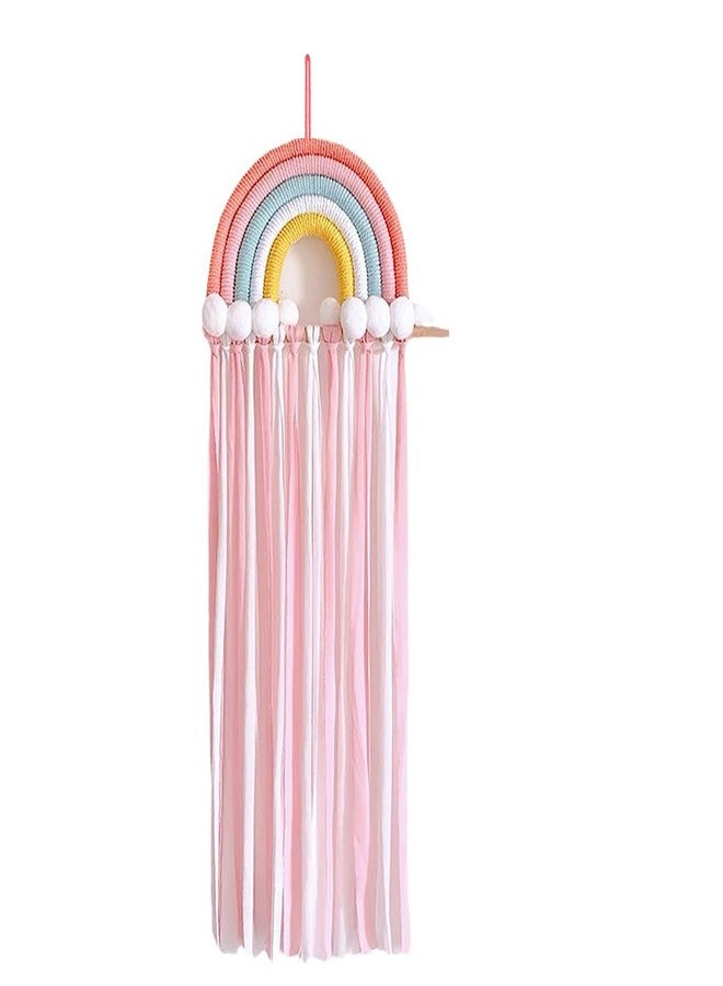 Vawolecy Rainbow Macrame Bow Holder Hanging Hair Bow Organizer for Girls, Hair Clip Holder Hair Clips Headband Storage Hanger Boho Wall Decor - Image 1