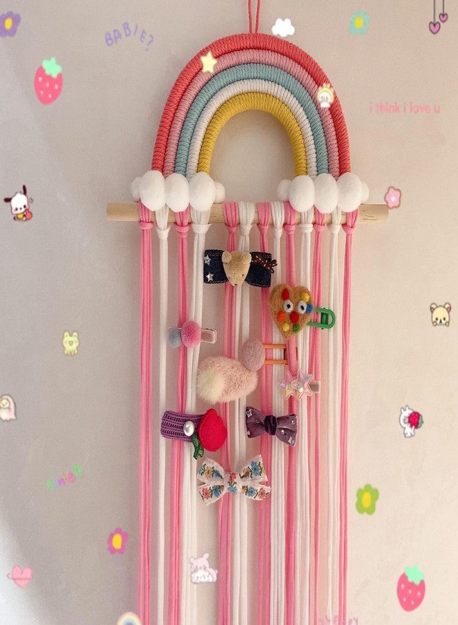 Vawolecy Rainbow Macrame Bow Holder Hanging Hair Bow Organizer for Girls, Hair Clip Holder Hair Clips Headband Storage Hanger Boho Wall Decor - Image 2