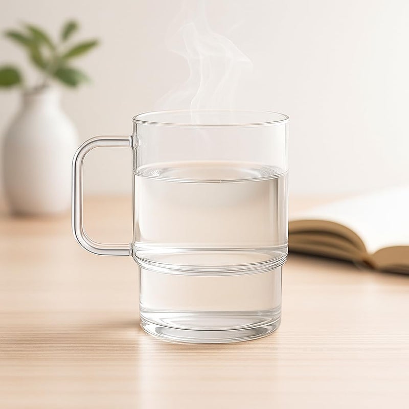 Aquach 18oz Stackable Glass Mugs with Handle, Set of 2 - Large Clear Coffee Cups for Latte, Cappuccino, Mocha, Americano, and Tea - Image 3