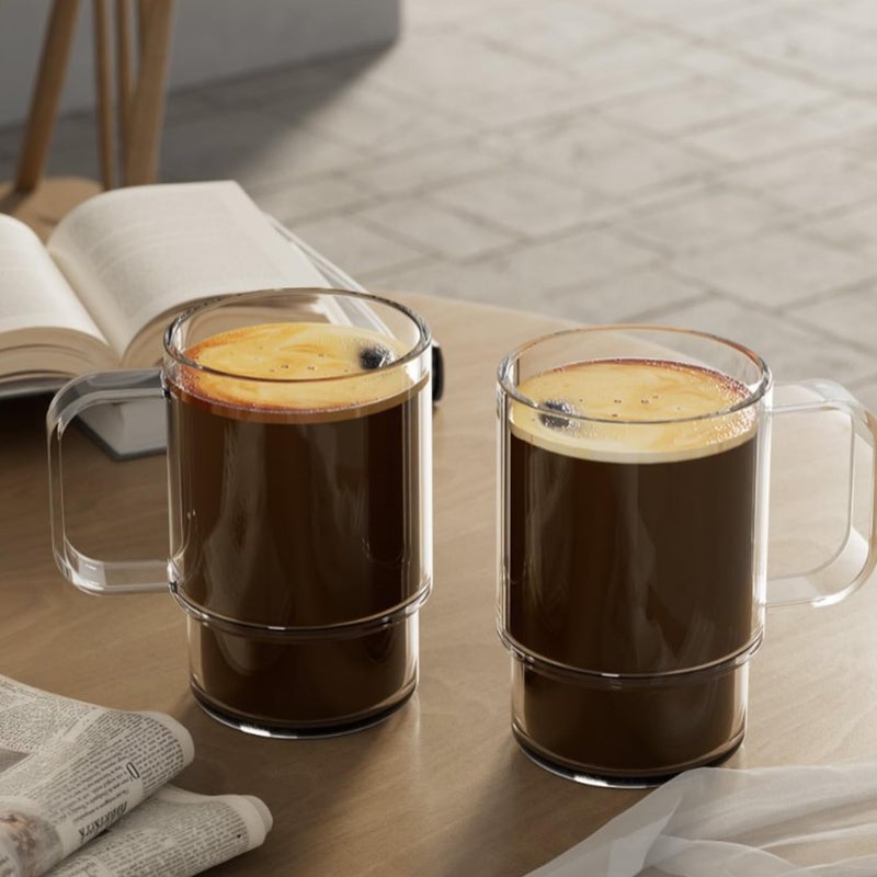 Aquach 18oz Stackable Glass Mugs with Handle, Set of 2 - Large Clear Coffee Cups for Latte, Cappuccino, Mocha, Americano, and Tea - Image 2