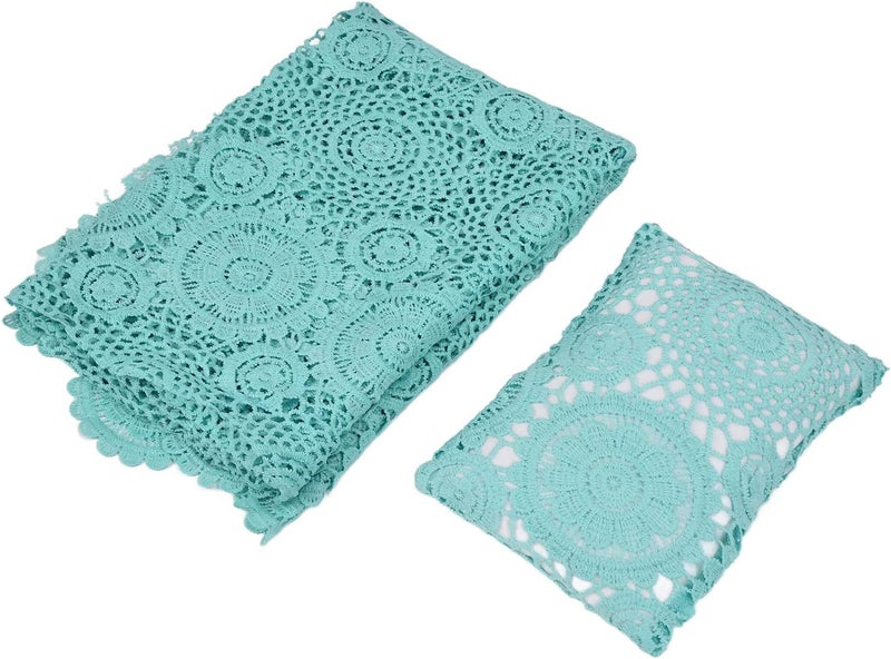 Newborn Shoot Wrap Lace Blanket, Baby Photography Prop, Soft Infant Photo Blanket with Headband, Elegant Lace Design for Newborn Photoshoot, for Baby Shower (Green) - Image 2