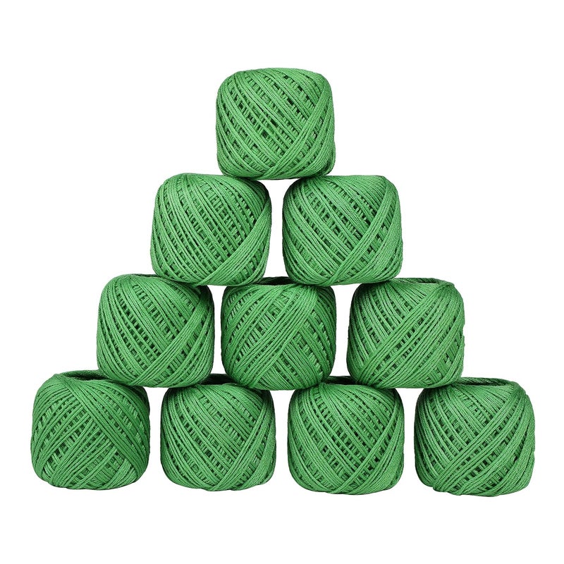 CORIOX Crochet Thread Set Of 10 Ball Crochet Cotton Thread Yarn For Knitting & Craft Making. Size 20 Gram 55 To 60 Mtr Approx (Green), 230 Gm - Image 1