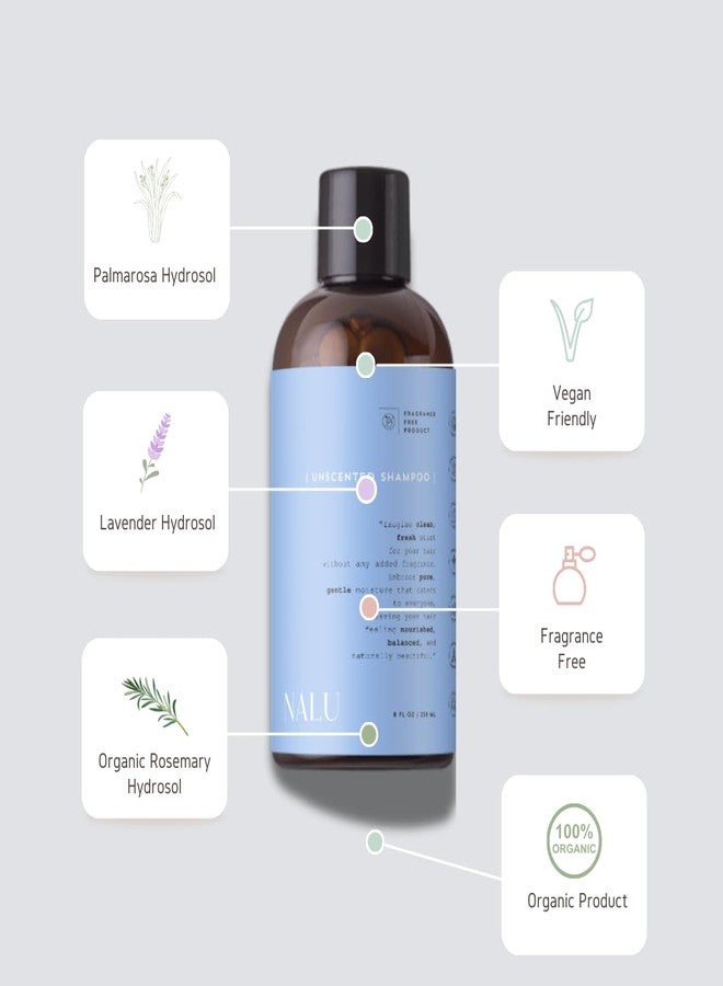 NALU Unscented Shampoo Infused with Organic Rosemary & Lavender Hydrosol. For Sensitive Scalp | Rejuvenating, Nourishing, Cleansing and Calming. All Hair Types, 8 Fl Oz. - Image 2