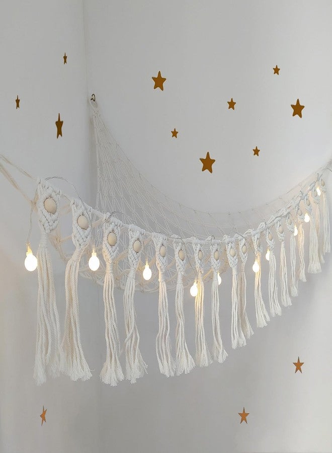 badigo Large Stuffed Animal Net or Hammock, Boho Macrame Toy Hammock with LED Lights, Decorate Room Space Saving Pet Net for Stuffed Animals, Suitable for Nursery, Playroom, Kids Bedroom - Image 2