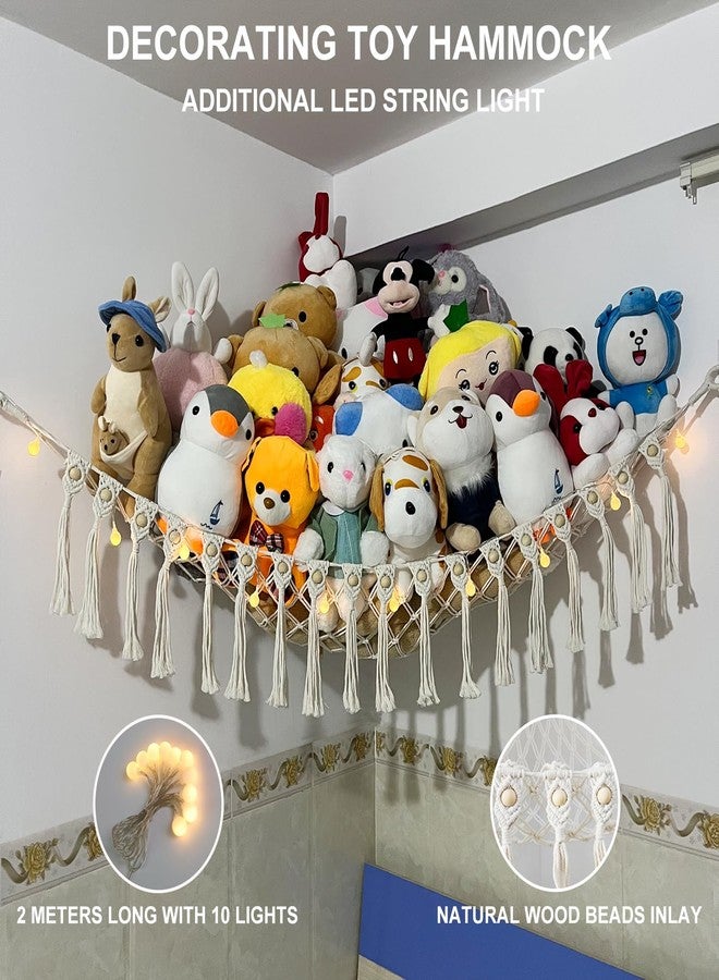 badigo Large Stuffed Animal Net or Hammock, Boho Macrame Toy Hammock with LED Lights, Decorate Room Space Saving Pet Net for Stuffed Animals, Suitable for Nursery, Playroom, Kids Bedroom - Image 3