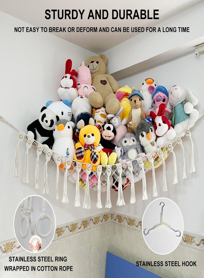 badigo Large Stuffed Animal Net or Hammock, Boho Macrame Toy Hammock with LED Lights, Decorate Room Space Saving Pet Net for Stuffed Animals, Suitable for Nursery, Playroom, Kids Bedroom - Image 5