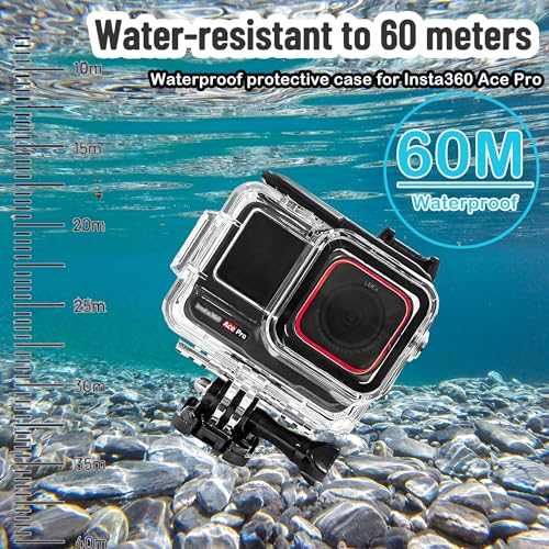 PCTC 60M(197ft) Waterproof Case for Insta360 Ace Pro, Accessories for Insta 360 Ace Pro Waterproof Case,Protective Underwater Dive Housing Shell with Bracket Accessories - Image 4
