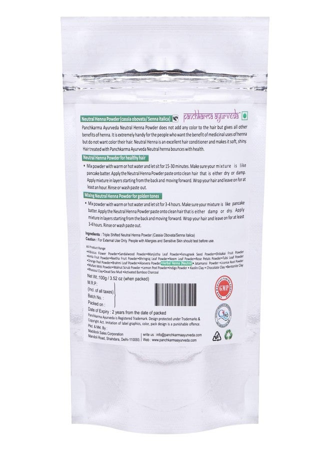 Panchkarma Ayurveda Herbal & Natural Neutral Henna Powder (Cassia Obovata/Senna Italica) For Hair Shine Hair Pack (100g) - Image 4