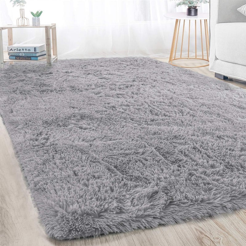 Merelax Soft Modern Indoor Large Shaggy Rug for Bedroom Livingroom Dorm Kids Room Home Decorative NonSlip Plush Fluffy Furry Fur Area Rugs Comfy Nursery Accent Floor Carpet 5 X 8 Feet Grey