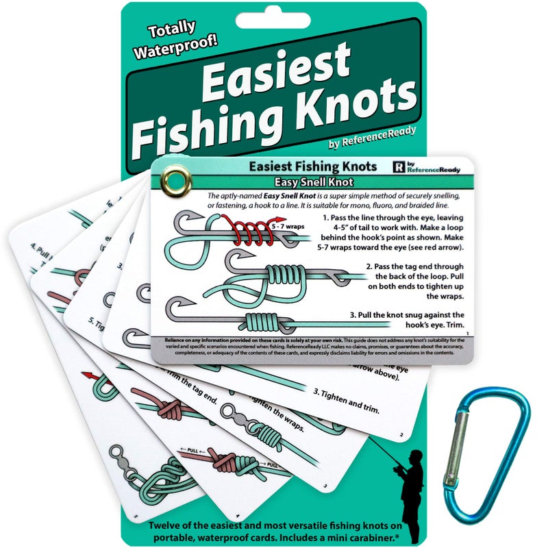ReferenceReady Easiest Fishing Knots: Waterproof Guide on How to Tie 12 Simple Fishing Knots with Mini Carabiner, Perfect for Beginners - Image 1