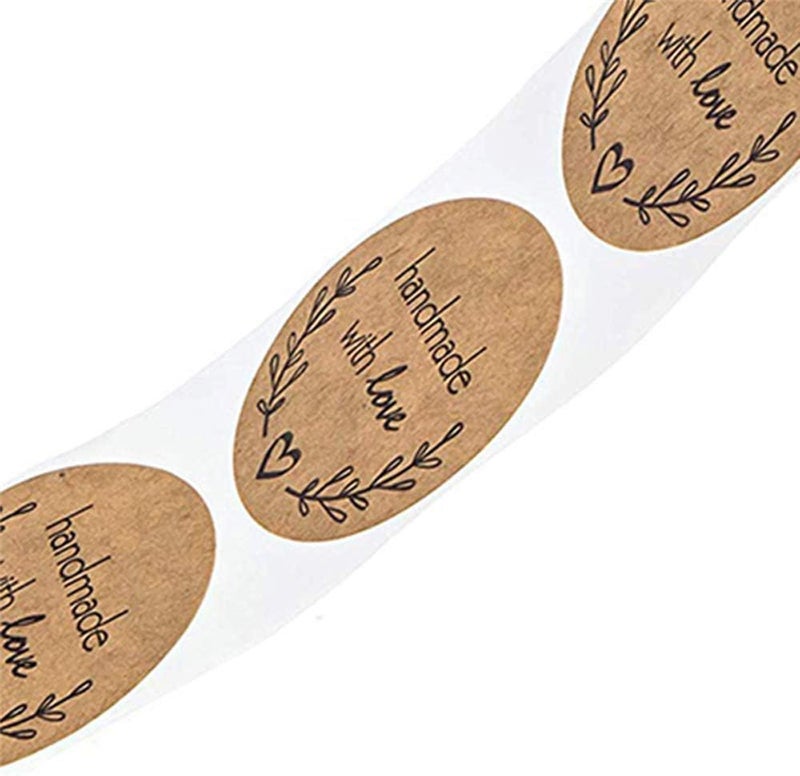klarako 500 PCS Roll Craft Label Sticker Round DIY Baking Sticker Handmade with Love Decor Sealing Tags?Selfklarako Adhesive Label Decor for Homemade Gifts - Image 3