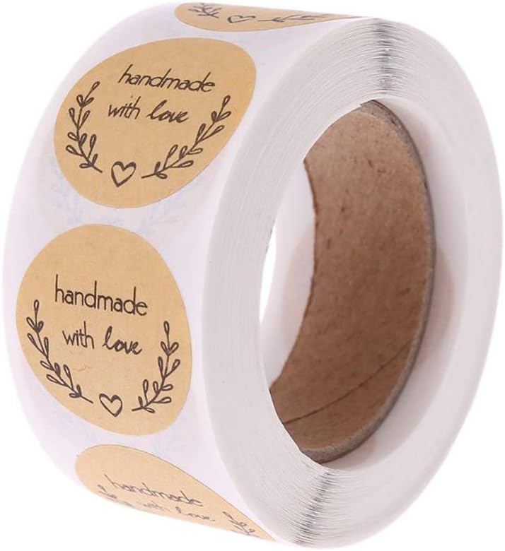 klarako 500 PCS Roll Craft Label Sticker Round DIY Baking Sticker Handmade with Love Decor Sealing Tags?Selfklarako Adhesive Label Decor for Homemade Gifts - Image 2