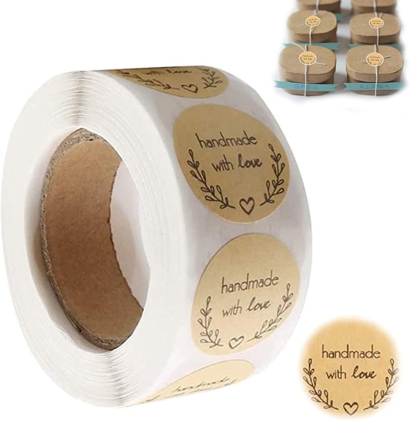 klarako 500 PCS Roll Craft Label Sticker Round DIY Baking Sticker Handmade with Love Decor Sealing Tags?Selfklarako Adhesive Label Decor for Homemade Gifts - Image 1