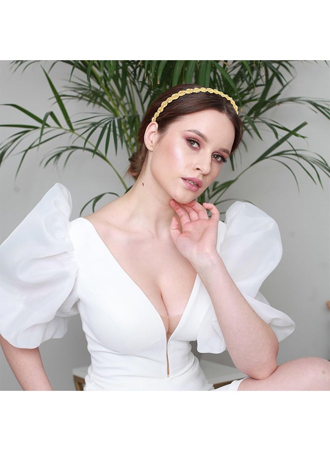 Elastic Gold Headband, Sparkly Metal Headbands for Women Fashion Wedding Headpiece Jewelry Hair Accessories for Festival Prom Party - Image 3