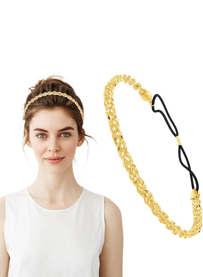 Elastic Gold Headband, Sparkly Metal Headbands for Women Fashion Wedding Headpiece Jewelry Hair Accessories for Festival Prom Party - Image 1