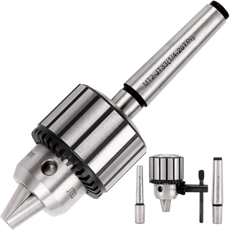 KingTool 4 Pcs Drill Chuck Set - 1/2-Inch Drill Chuck with Chuck Key with #1 (JT33-MT1) and #2 (JT33-MT2) Morse Taper Arbor - Image 1