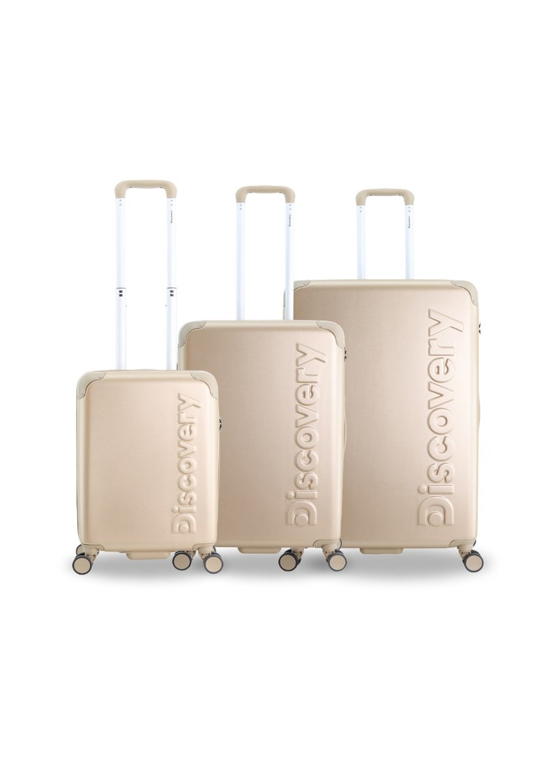 Discovery Discovery Focus ABS Hardside Travel Luggage Set, Durable Lightweight 4 Double Wheel Bag, Extra Secure Combination Lock Suitcase 3 Pcs, Expandable Trolley Small,Medium,Large(20+24+28 Inch) Gold - Image 1