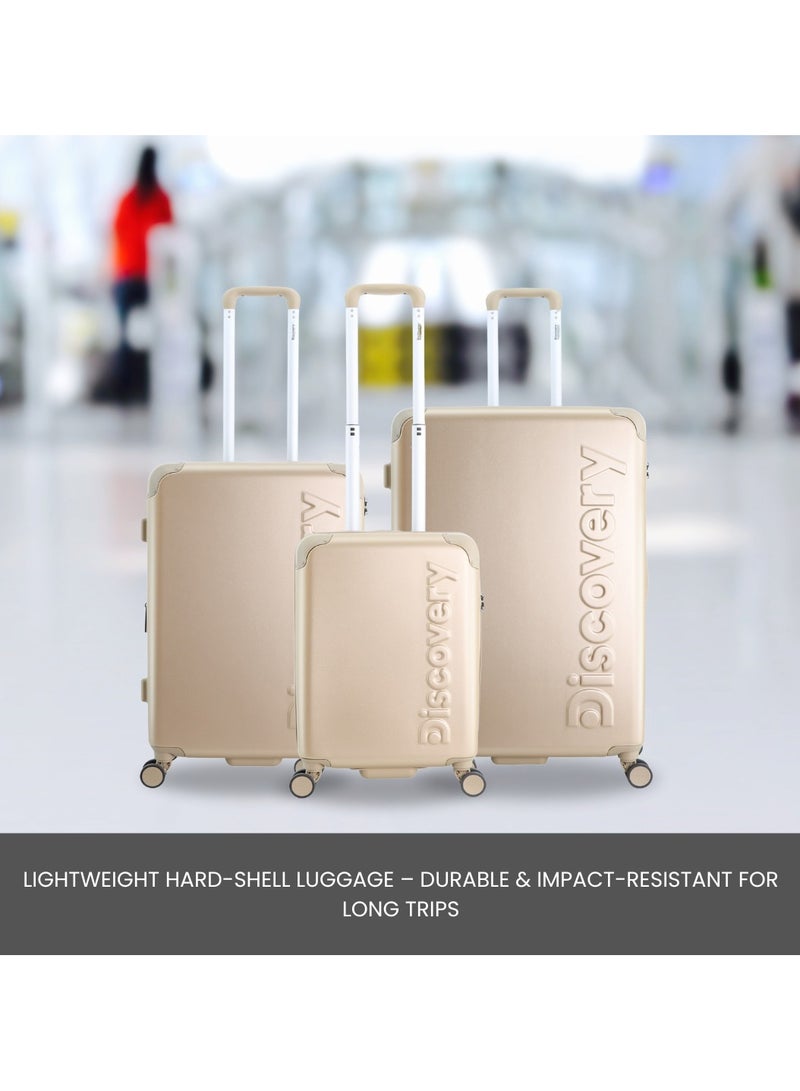 Discovery Discovery Focus ABS Hardside Travel Luggage Set, Durable Lightweight 4 Double Wheel Bag, Extra Secure Combination Lock Suitcase 3 Pcs, Expandable Trolley Small,Medium,Large(20+24+28 Inch) Gold - Image 2