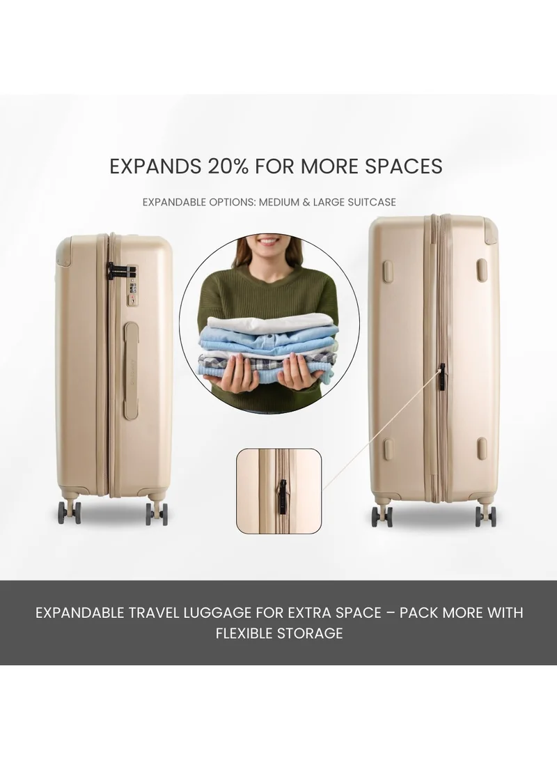 Discovery Discovery Focus ABS Hardside Travel Luggage Set, Durable Lightweight 4 Double Wheel Bag, Extra Secure Combination Lock Suitcase 3 Pcs, Expandable Trolley Small,Medium,Large(20+24+28 Inch) Gold